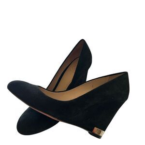 Tory Burch Black Suede Astoria Wedge Heels Size 7.5
